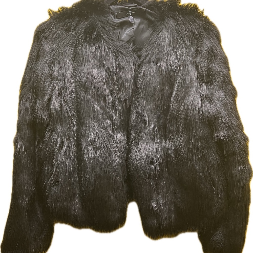 7 for all Mankind Elegant Black Faux Fur Jacket